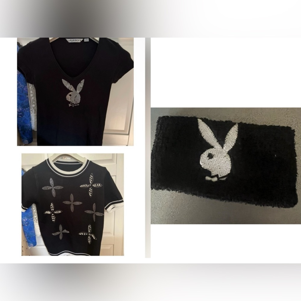 🦊4for1Price💕  limited collectibleV neck Signature 3Dcracked Bunny LogoTee +wrist
